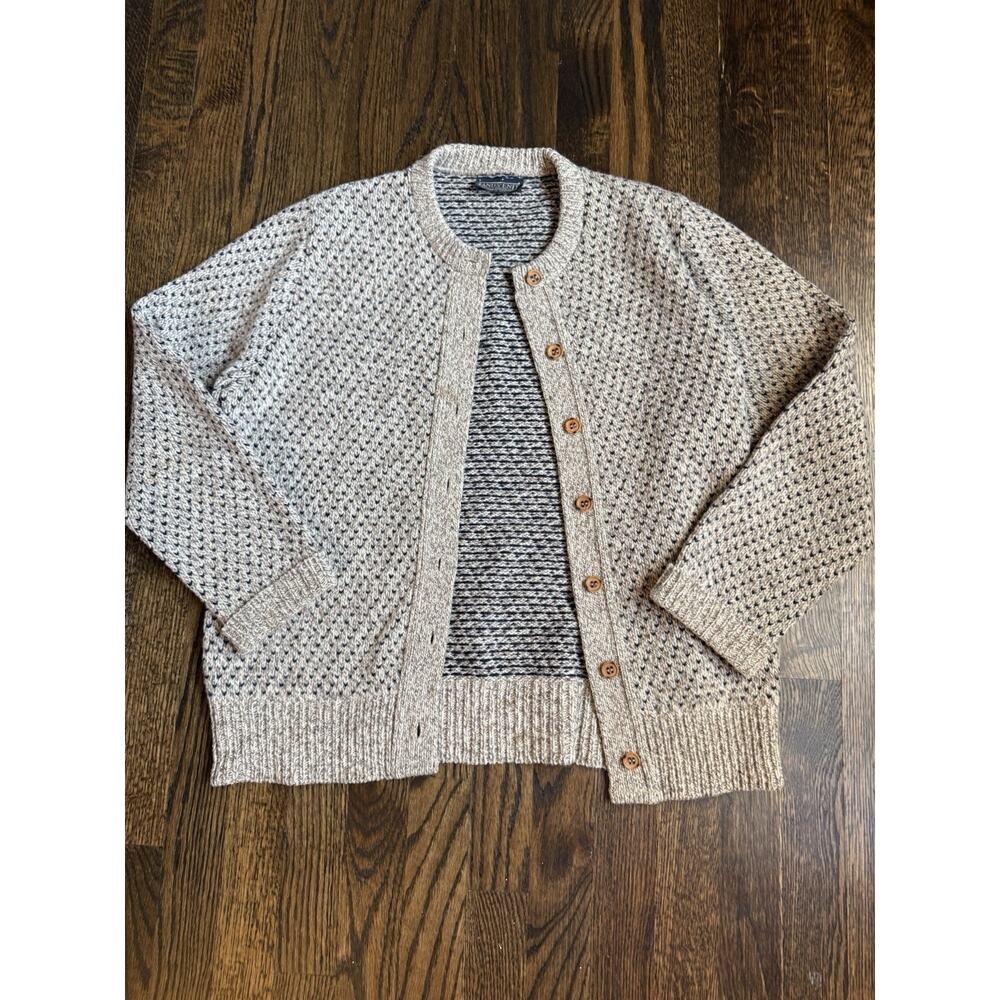 Vintage Lands End Gray Birdseye Knit Wool Cardigan Sweater Size M/L, Made in USA